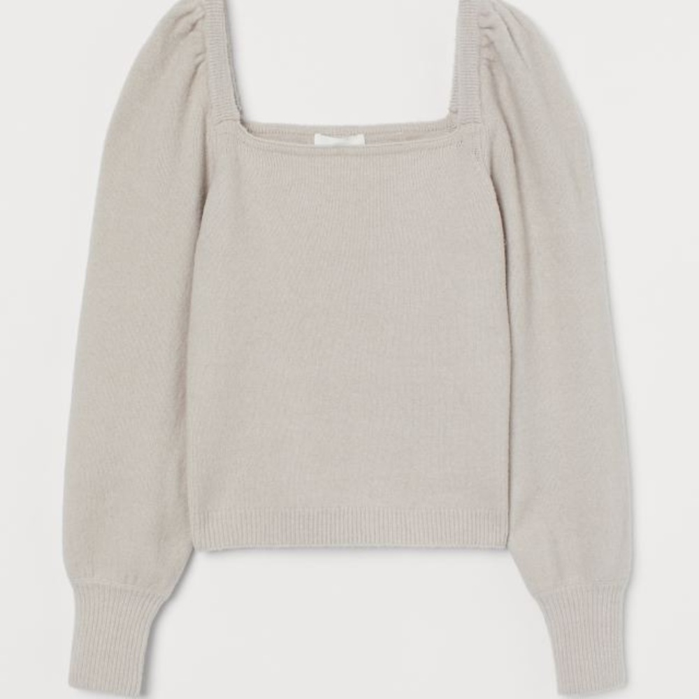 H&M Puff-sleeved sweater Taupe S